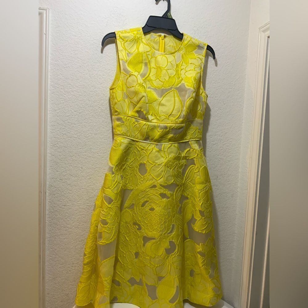 Lela Rose yellow EUC. Size 2 dress  Fit & Flare Floral D2